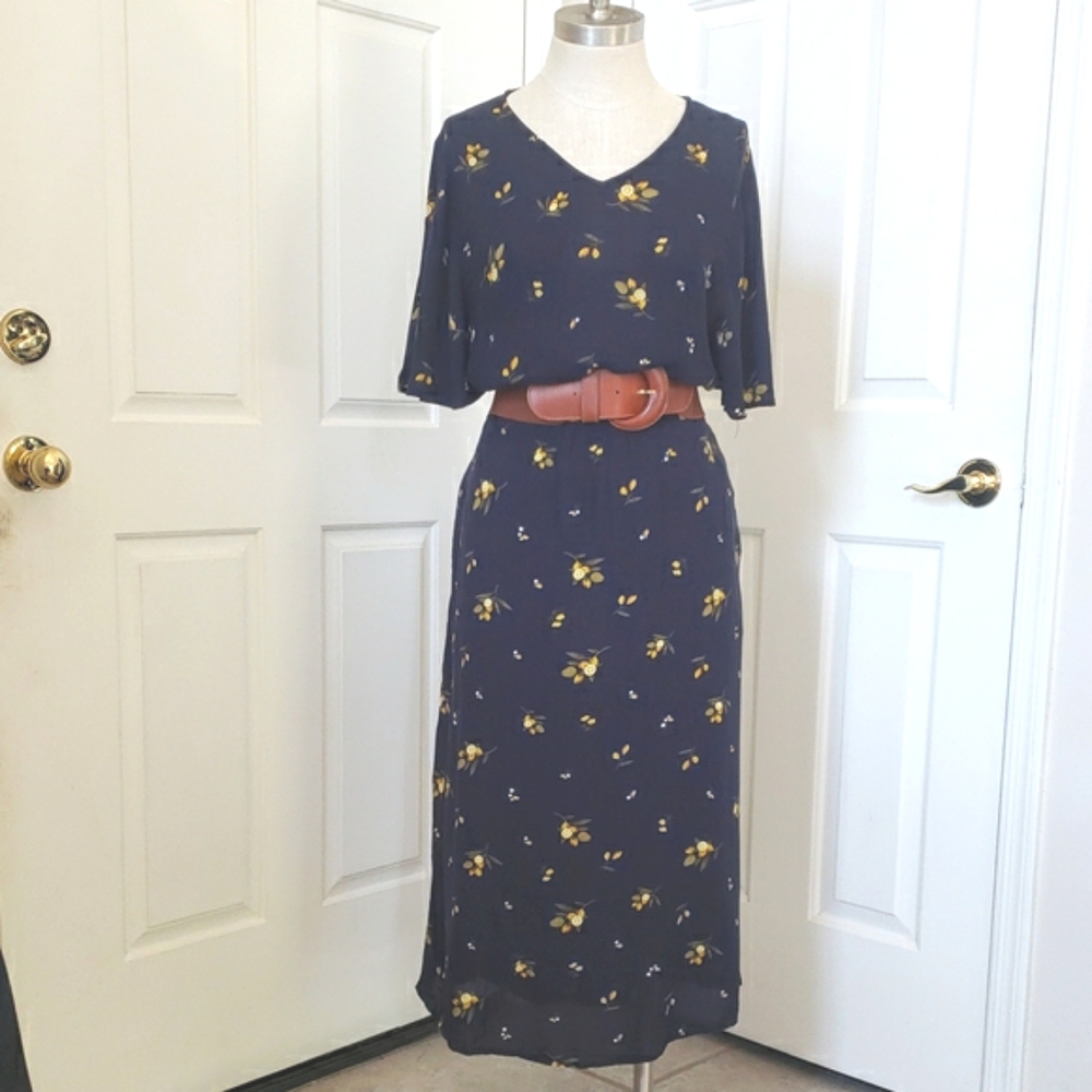 NIKO AND... Navy Blue Lemon Print Midi Dress